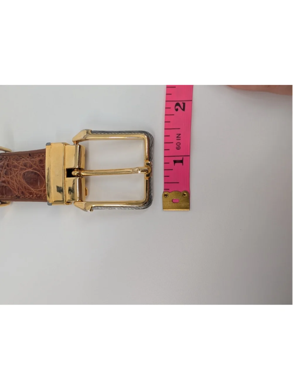 Vintage Brown Croc Embossed Leather Belt Gold Silver Cable Buckle 90s Western